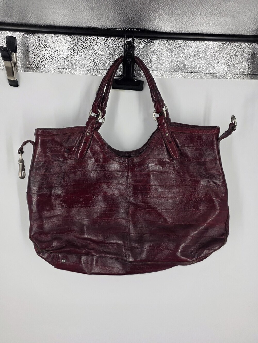 Cole Haan Collection Italy Genuine Eel Skin Leather Tote Bag Burgundy Large